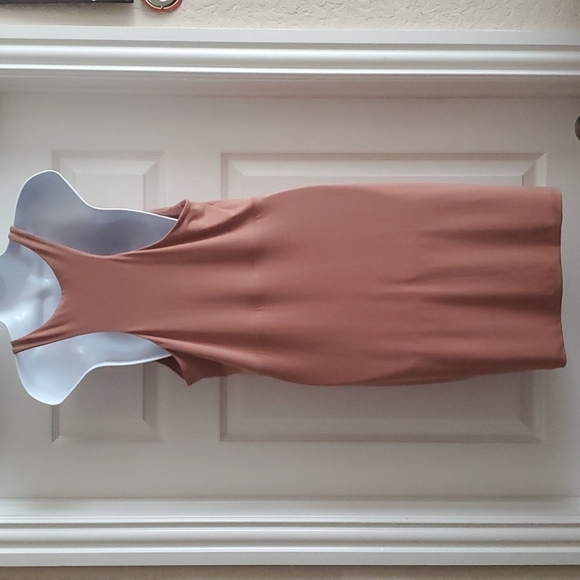 4/$30 Open Edit Sleeveless Scoopneck Tan Mocha Bodycon Dress Size Large - Picture 5 of 12